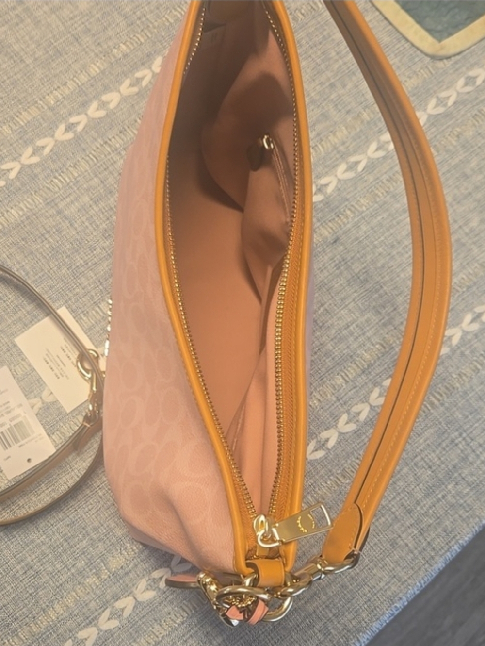 Coach Pink Signature Small Hobo Shoulder Bag with Tan Trim - Picture 10 of 13